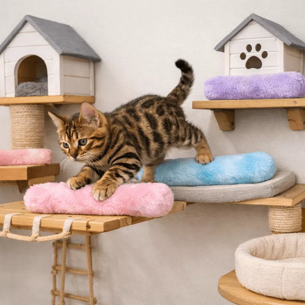 Coussin pour chat Félin’Nuage Câlin utilisé par un chat en exploration sur un arbre à chat