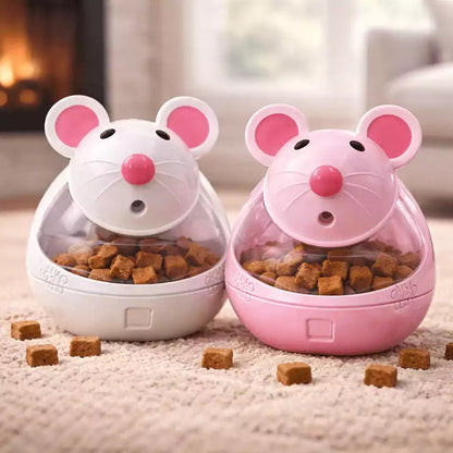 Pack Féli’Croque rose et blanc composé de deux distributeurs de croquettes pour chat en forme de souris