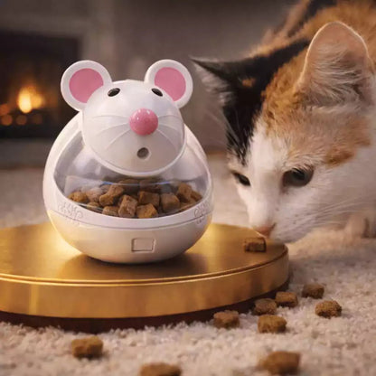 Distributeur de croquettes pour chat en forme de souris blanche pour une alimentation ludique en intérieur