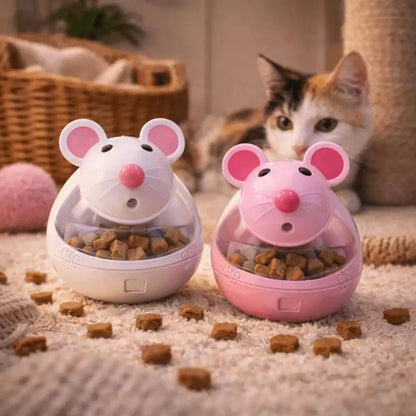 Distributeur de croquettes pour chat en forme de souris interactive, à utiliser en intérieur pour ralentir l’alimentation