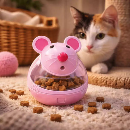 Distributeur de croquettes pour chat en forme de souris rose pour stimuler le jeu et encourager une alimentation interactive