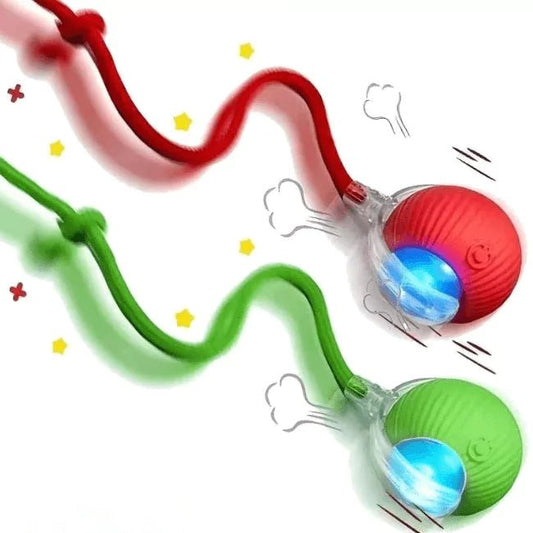 Jeu pour Chat – Duo de Balles FéliSmart Rouge et Verte avec lumière LED, à cordon flexible
