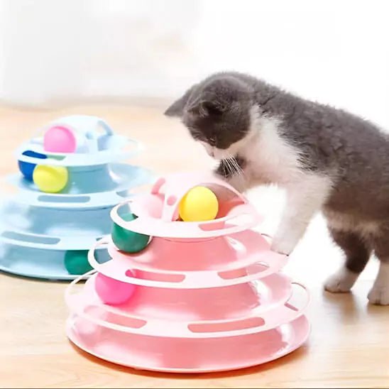Jeux Chat – Feline Turbo Tower, Phase 2 Bleu et la Phase 2 Rose, tour interactive avec balles, stimulant l'instinct joueur