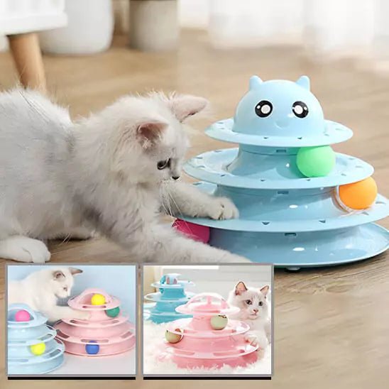 Jeux Chat - Feline Turbo Tower, Phase 3 Bleu et différentes tours interactives pour stimuler l'agilité féline