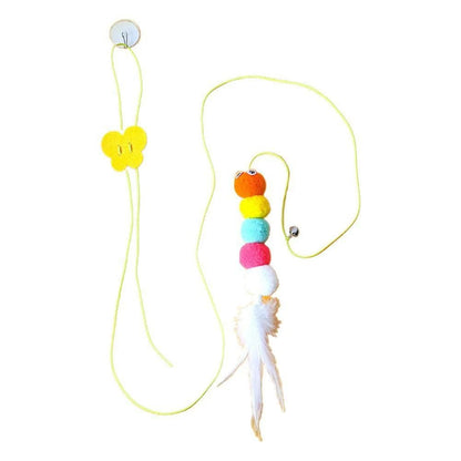 Jeux pour Chat Plumes Sauvage – Voltige Féline avec pompons colorées et plumes blanches, fixation ventouse pour un jeu interactif stimulant l’instinct de chasse